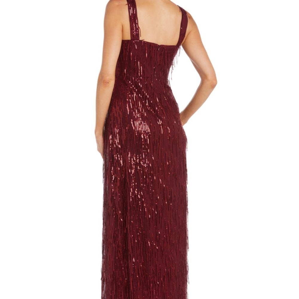 Long Formal Sequin Fringe Dress in Merlot